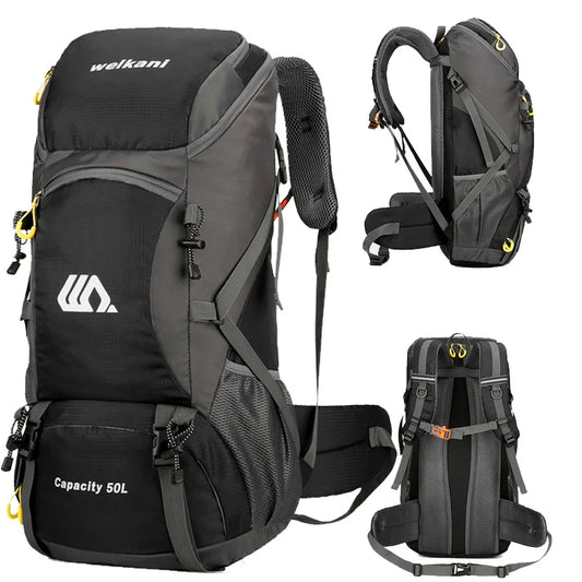 Travel Backpack 50L – Waterproof with Side Pockets, Walking Stick Straps & Multiple Compartments for Hiking & Outdoor Adventures