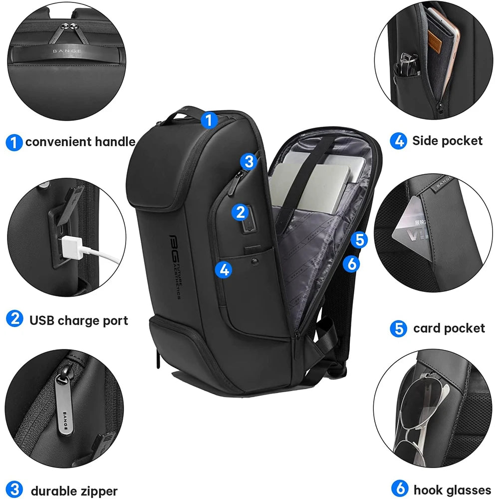 Travel Backpack 19 Inch – USB Port Water Resistant - Sleek Design with Multiple Pockets for Organized Travel