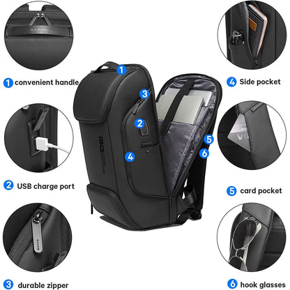 Travel Backpack 19 Inch – USB Port Water Resistant - Sleek Design with Multiple Pockets for Organized Travel