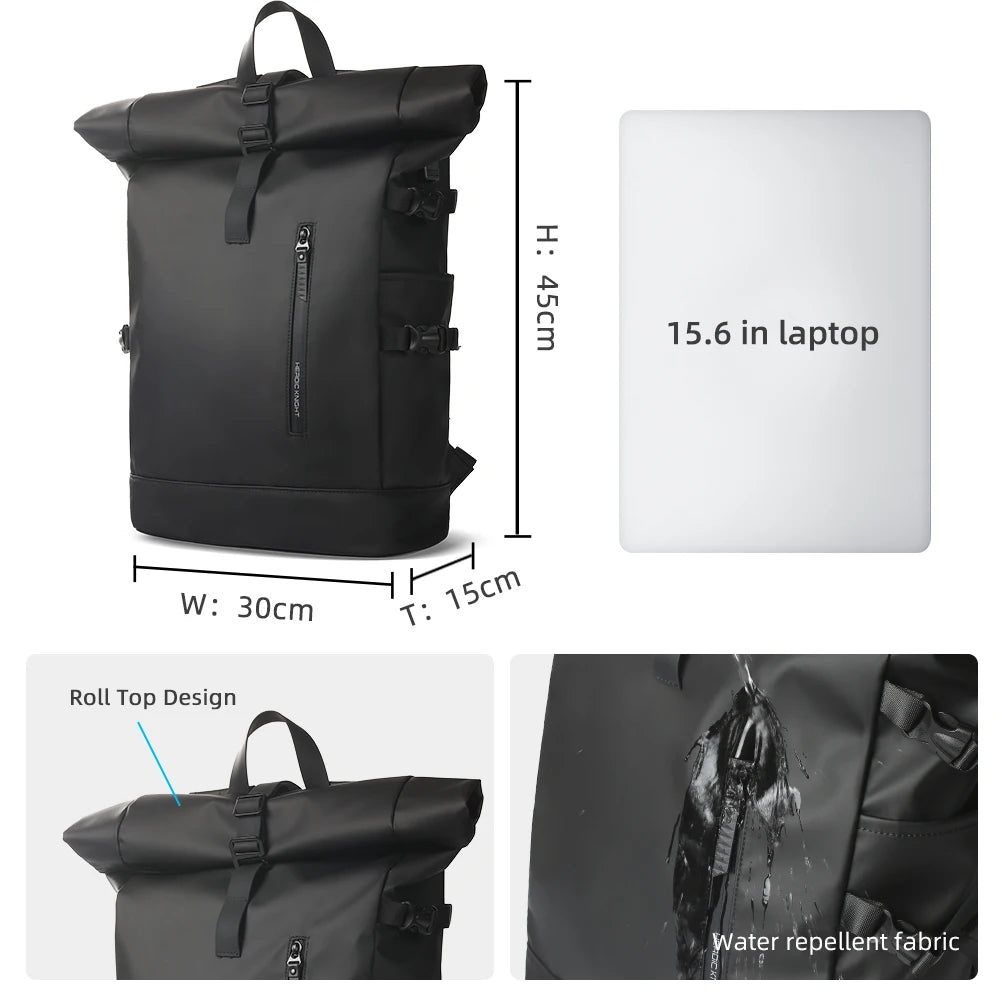 Rolltop Backpack with 15.6" Laptop Compartment – Ultralight, Water-Resistant & USB Port – Ideal for Hiking, Cycling & Everyday Use