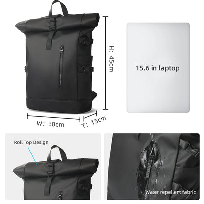 Rolltop Backpack with 15.6" Laptop Compartment – Ultralight, Water-Resistant & USB Port – Ideal for Hiking, Cycling & Everyday Use
