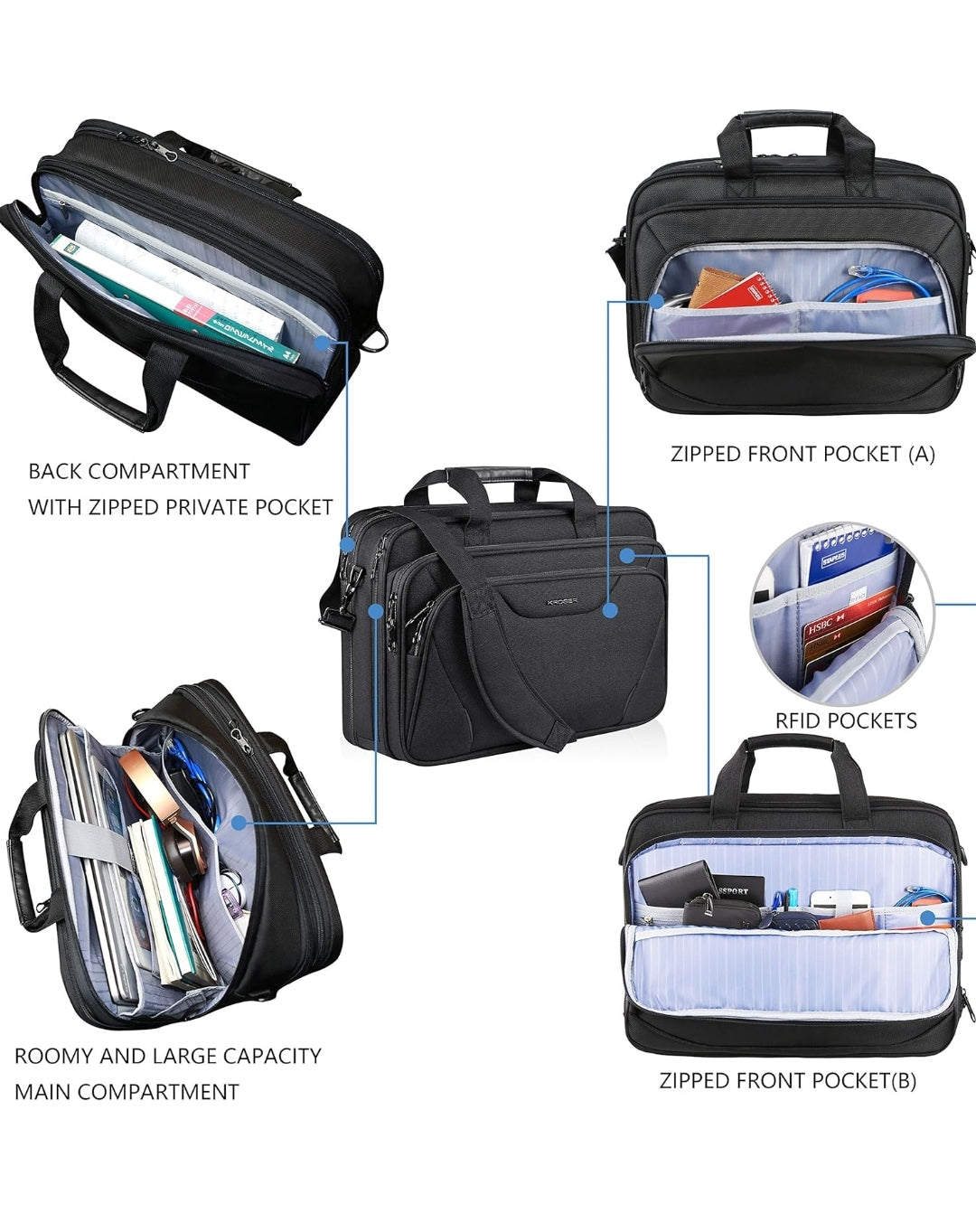 Kroser 17-Inch Laptop Briefcase Water Resistant - RFID Safe - Lightweight & Expandable
