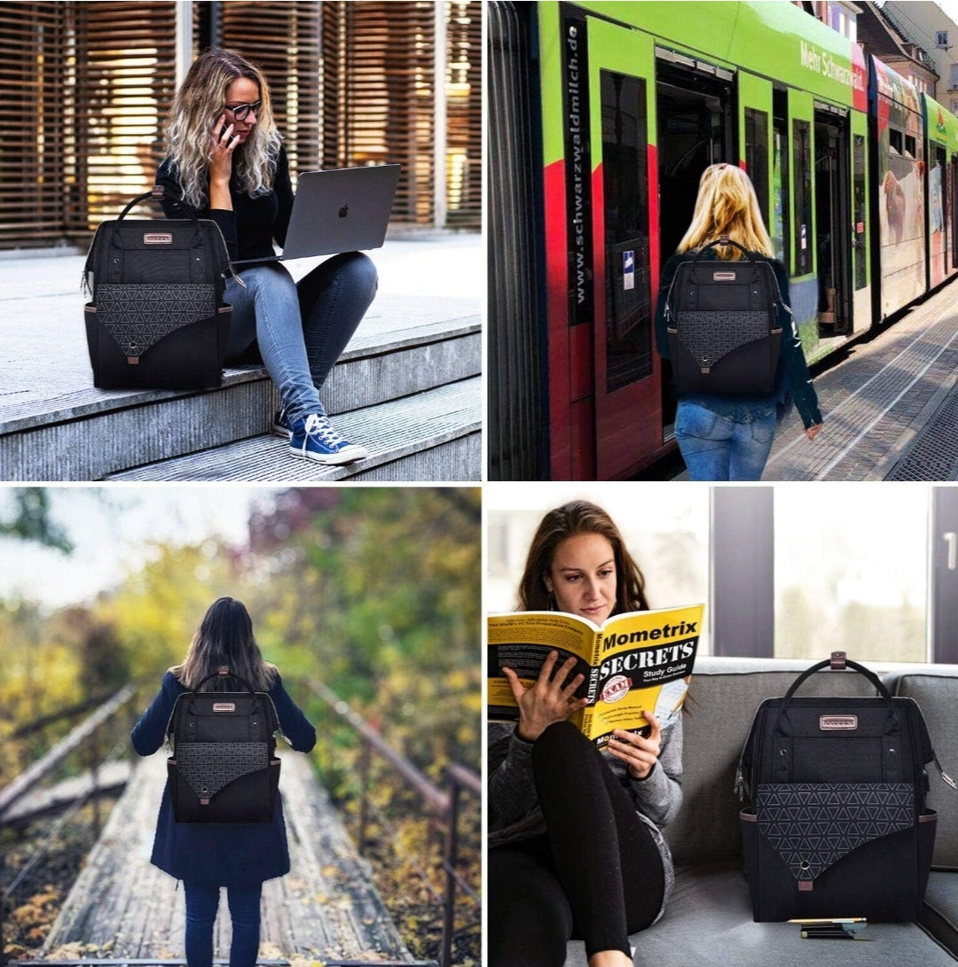 Kroser 15.6-Inch Laptop Bag Lightweight, Water-Resistant Shoulder Backpack with USB Port – Unisex, Black