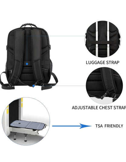 Kroser 48L Travel Laptop Backpack TSA-Friendly - Water Resistant & Anti Theft – Zip Lock - Fits 17 inch Laptops - Black