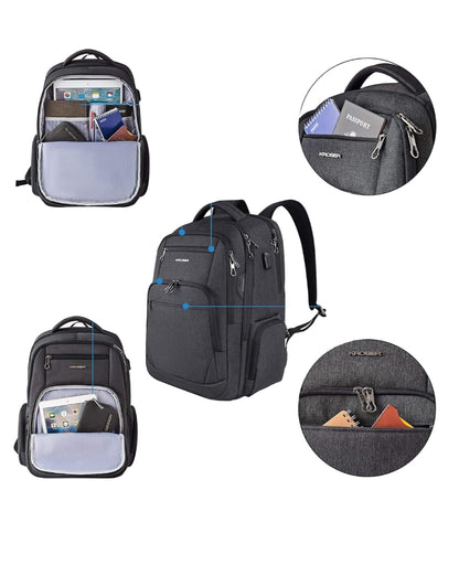 KROSER 17-Inch Travel Laptop Bag – Lightweight, Water-Resistant with Multiple Compartments, Soft Padding, USB Port & Earphone Hole