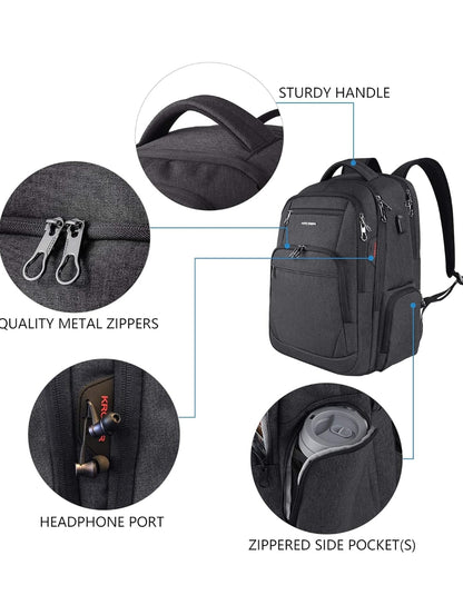 KROSER 17-Inch Travel Laptop Bag – Lightweight, Water-Resistant with Multiple Compartments, Soft Padding, USB Port & Earphone Hole