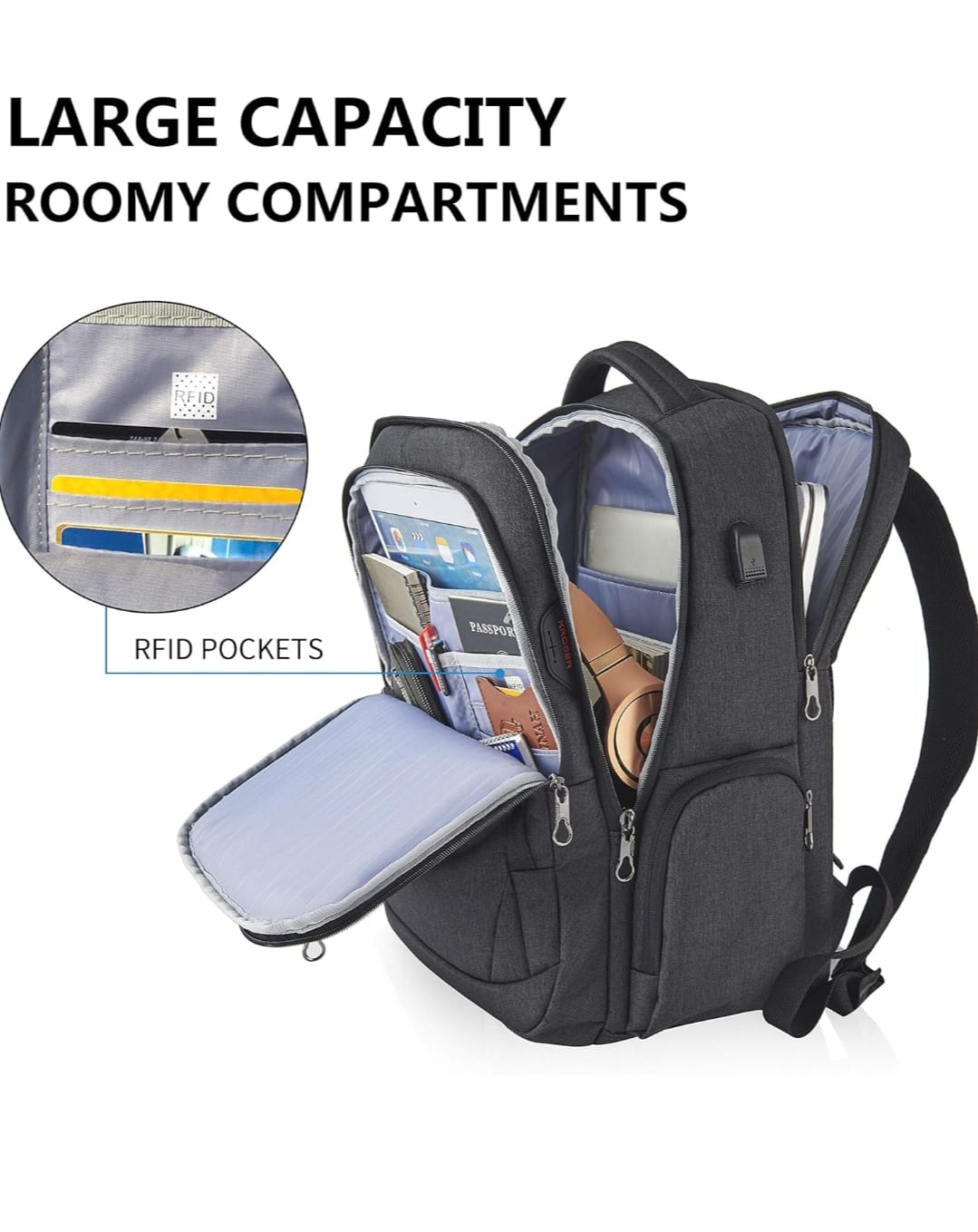 KROSER 17-Inch Travel Laptop Bag – Lightweight, Water-Resistant with Multiple Compartments, Soft Padding, USB Port & Earphone Hole