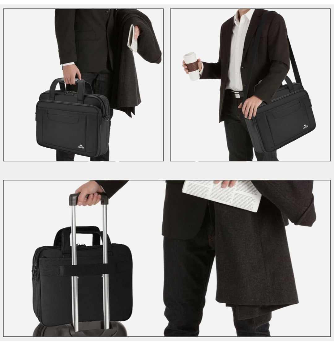 Matein 17-Inch Laptop Briefcase – Water-Resistant, Anti-Theft, and Foam-Protected – Spacious Nylon Shoulder Bag – Black