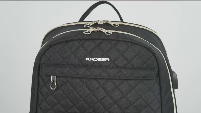 Kroser 15.6-Inch Laptop Backpack Water-Resistant, Lightweight & Spacious with Gold Zippers – Unisex, Black